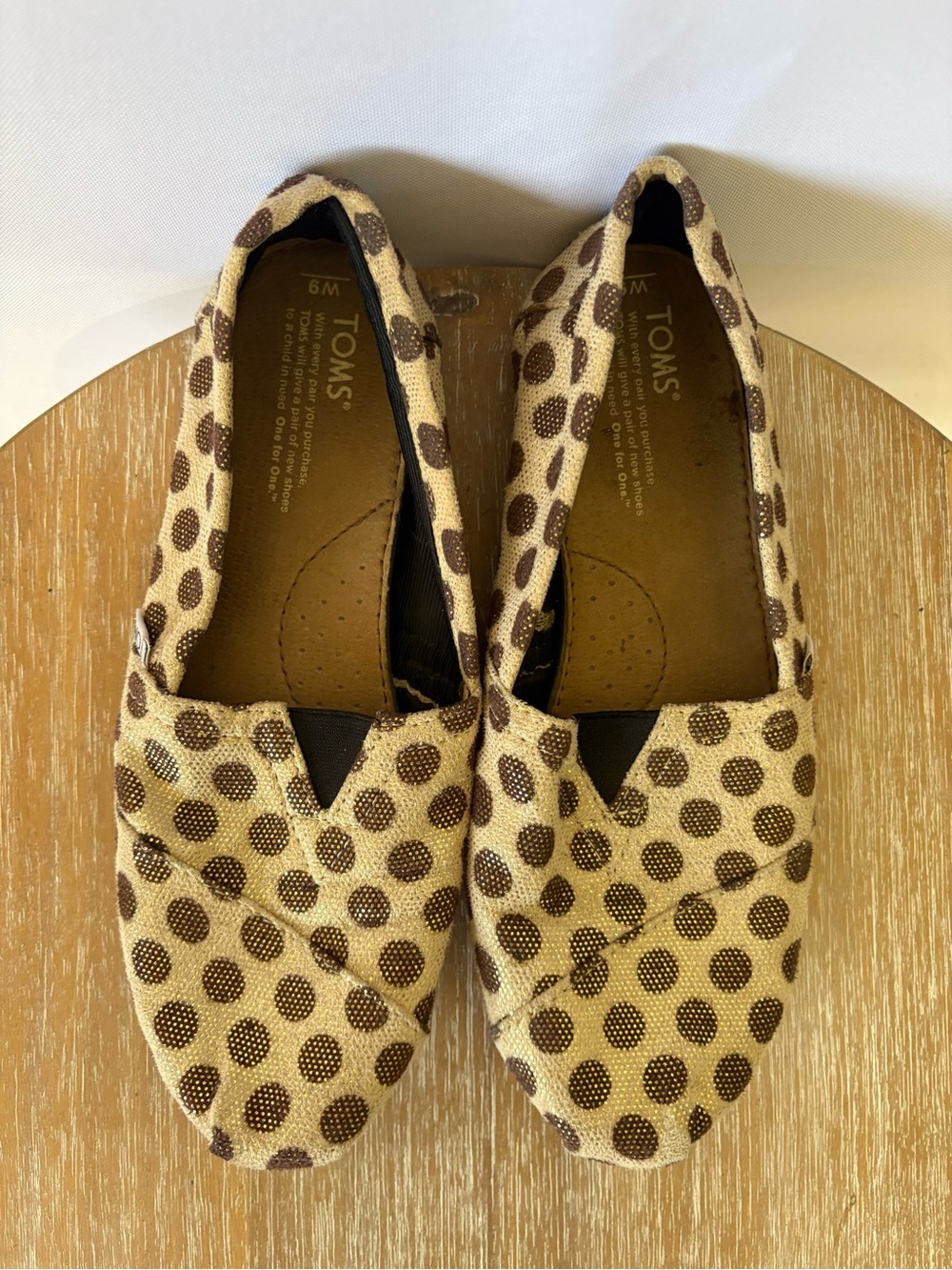 TOMS Women's Beige Canvas Slip-On with Brown Polka Dots